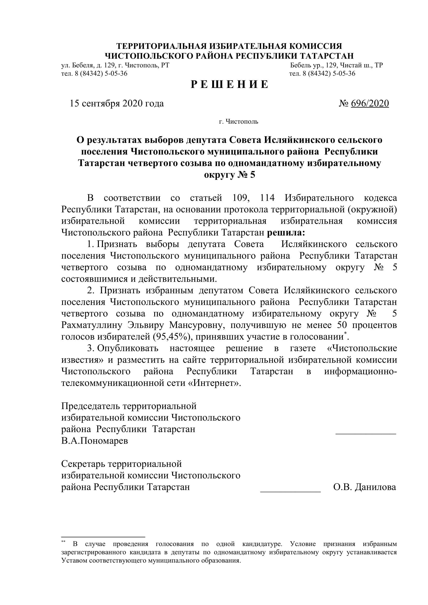 Стал известен новый состав депутатов чистопольских городского и районного Советов