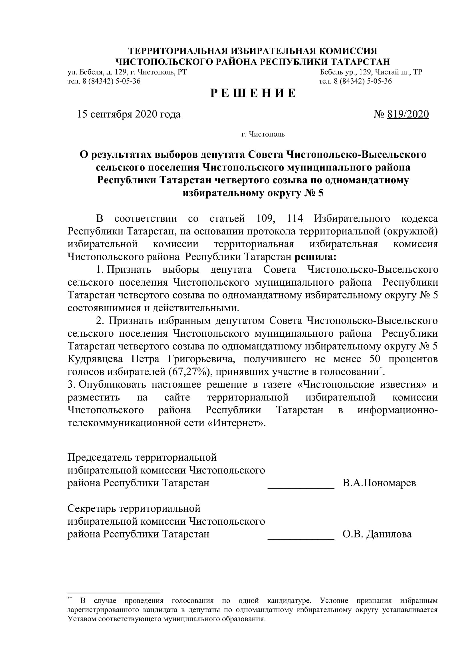 Стал известен новый состав депутатов чистопольских городского и районного Советов