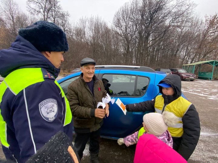 В Чистополе дети раздавали водителям фигурки белых голубей